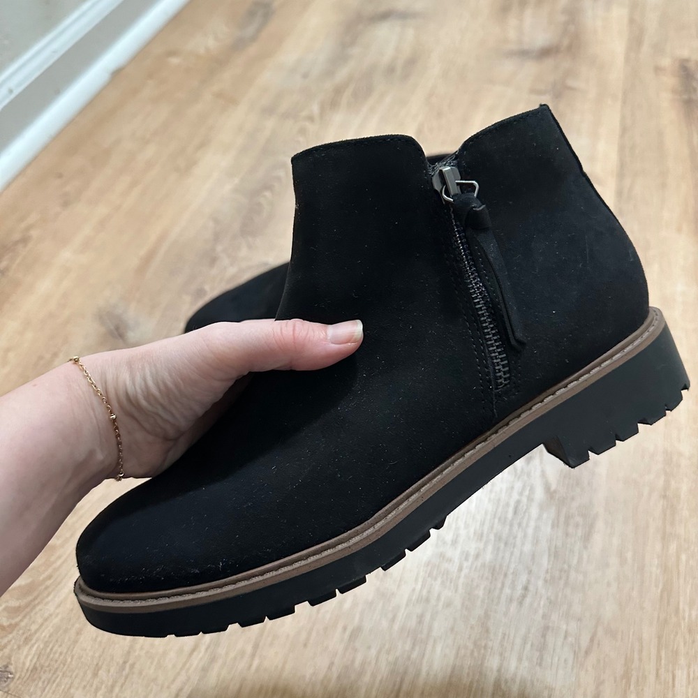 Esprit | Women's Black Faux Suede Lug Sole Ankle Boots Side Zip Boot Shoes, 8.5 - Picture 3 of 7